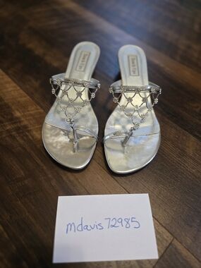 Touch Ups Silver Jeweled Toe-Post Slide Sandals